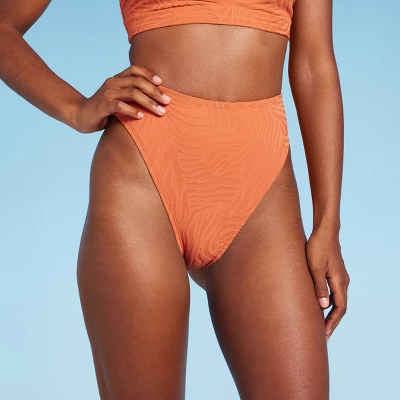 Women's High Waist Extra Cheeky High Leg Jacquard Bikini Bottom - Shade & Shore™ Orange - Image 5