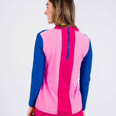 Calypsa Womens Back Zip Color Block Rash Guard - Image 3