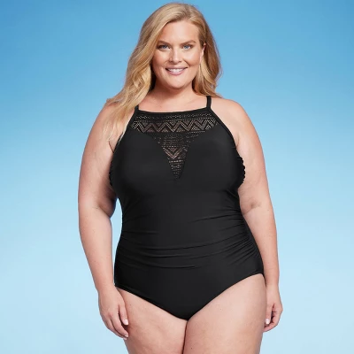 Women's UPF 50 Crochet High Neck One Piece Swimsuit - Aqua Green® - Image 8