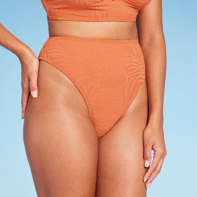 Women's High Waist Extra Cheeky High Leg Jacquard Bikini Bottom - Shade & Shore™ Orange - Image 3