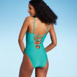 Women's Lace-Up One Piece Swimsuit - Shade & Shore™ Teal