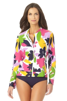 Anne Cole - Women's Lush Garden Long Sleeve Zip Front Rash Guard Top - Image 4