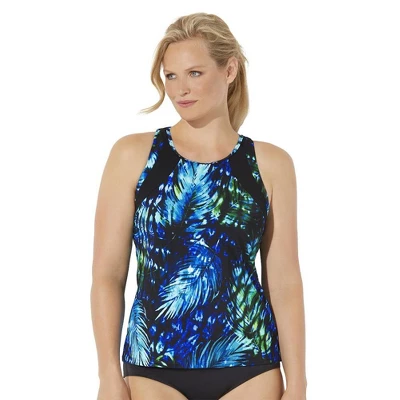 Swimsuits For All Women’s Plus Size Chlorine Resistant High Neck Racerback Tankini Top - Image 7