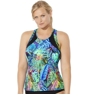 Swimsuits For All Women’s Plus Size Chlorine Resistant High Neck Racerback Tankini Top - Image 6
