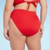 Women's Ribbed High Waist High Leg Bikini Bottom - Shade & Shore™ Red