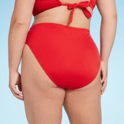 Women's Ribbed High Waist High Leg Bikini Bottom - Shade & Shore™ Red