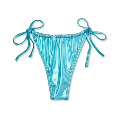 Women's Foil Strappy Extra High Leg Super Cheeky Bikini Bottom - Wild Fable⢠Teal Blue - Image 8