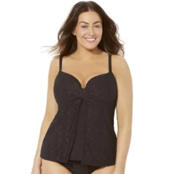 Swimsuits For All Women’s Plus Size Faux Flyaway Crochet Underwire Tankini Top
