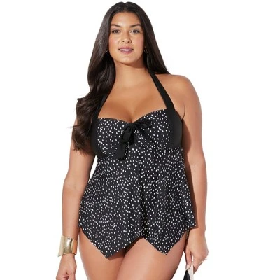 Swimsuits For All Women’s Plus Size Bow Handkerchief Halter Tankini Top - Image 3