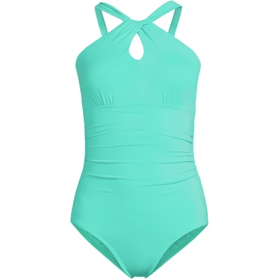 Lands' End Women's Chlorine Resistant High Neck To One Shoulder Multi Way One Piece Swimsuit - Image 3