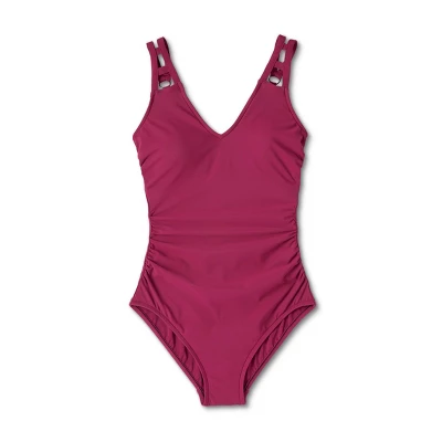Women's Cut Out Strap One Piece Swimsuit - Aqua GreenĀ® Dark Red - Image 4