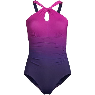 Lands' End Women's Chlorine Resistant High Neck To One Shoulder Multi Way One Piece Swimsuit - Image 4