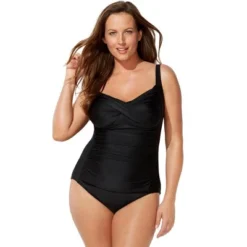 Swimsuits For All Women’s Plus Size Ruched Twist Front One Piece Swimsuit