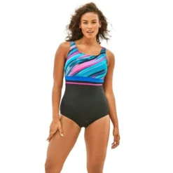 Swim 365 Women’s Plus Size Empire-Waist Swimsuit With Molded Bra
