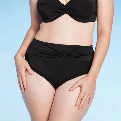 Women's High Waist Twist-Front Bikini Bottom - Shade & Shore™ Black - Image 3