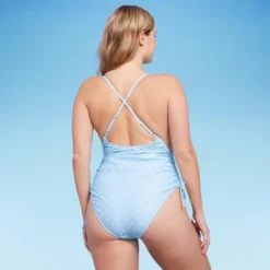 Women's Side-Cinch Detail Extra High Leg Cheeky One Piece Swimsuit - Wild Fable™ Blue