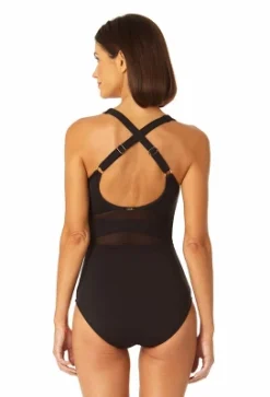 Anne Cole - Women's Mesh High Neck One Piece Swimsuit