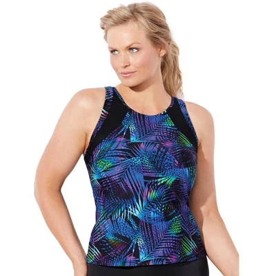 Swimsuits For All Women’s Plus Size Chlorine Resistant High Neck Racerback Tankini Top - Image 5