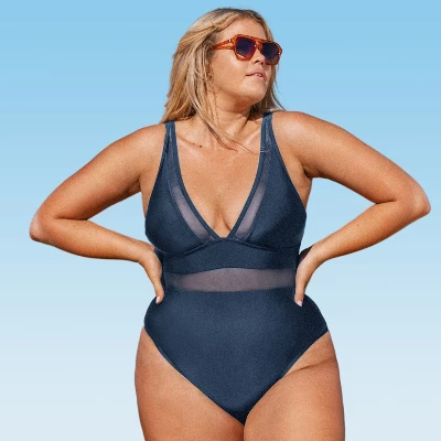 Women's Plus Size V Neck Mesh Sheer One Piece Swimsuit -Cupshe - Image 8