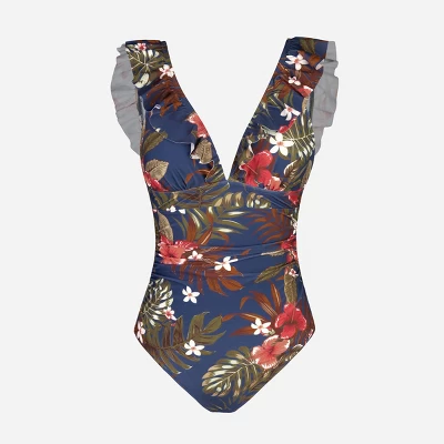 Women's Floral Ruffled Lace Up One Piece Swimsuit - Cupshe - Image 4