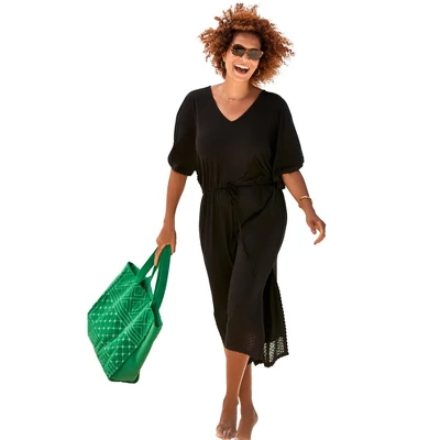 Swimsuits For All Women’s Plus Size Crochet Trim Flutter Sleeve Midi Cover Up Dress - Image 4