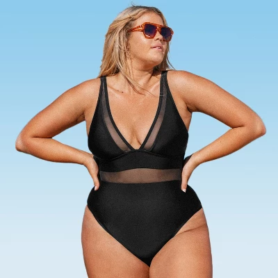 Women's Plus Size V Neck Mesh Sheer One Piece Swimsuit -Cupshe - Image 6