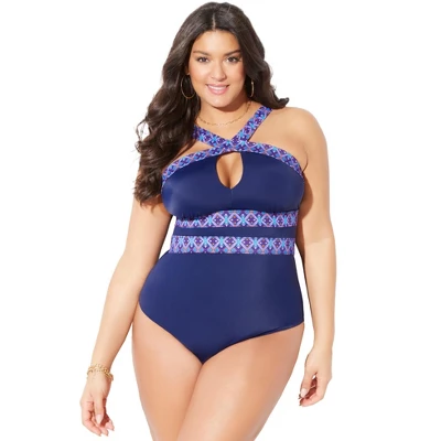 Swimsuits For All Women’s Plus Size High Neck Keyhole One Piece - Image 3