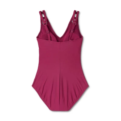 Women's Cut Out Strap One Piece Swimsuit - Aqua GreenĀ® Dark Red - Image 5