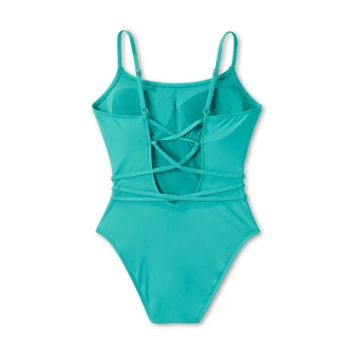 Women's Lace-Up One Piece Swimsuit - Shade & Shore™ Teal - Image 5
