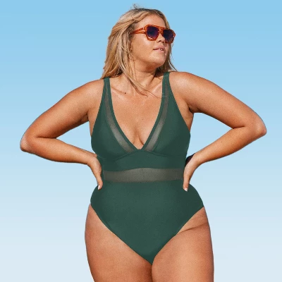 Women's Plus Size V Neck Mesh Sheer One Piece Swimsuit -Cupshe - Image 9