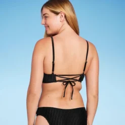 Women's Velour Ribbed Bralette Bikini Top - Shade & Shore™ Black