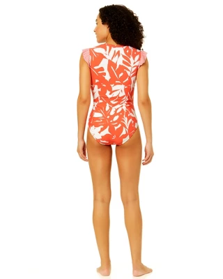 Anne Cole - Women's Flutter Sleeve Zip Up Rash Guard One Piece Swimsuit Coastal Palms - Image 3
