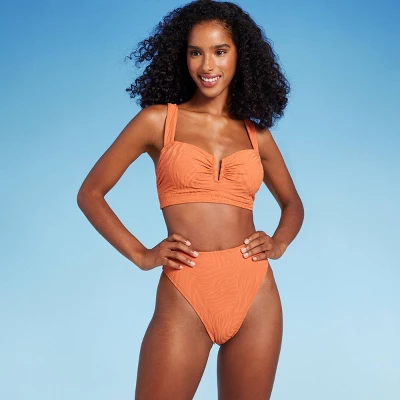 Women's High Waist Extra Cheeky High Leg Jacquard Bikini Bottom - Shade & Shore™ Orange - Image 2