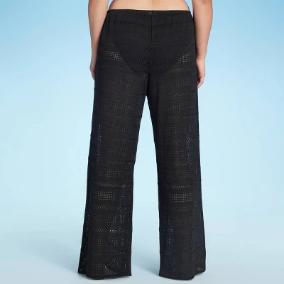 Women's Mid-Waist Crochet Cover Up Pants - Shade & Shore™ Black - Image 3