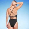Women's Ribbed Plunge Front Cut Out One Piece Swimsuit - Shade & Shore™