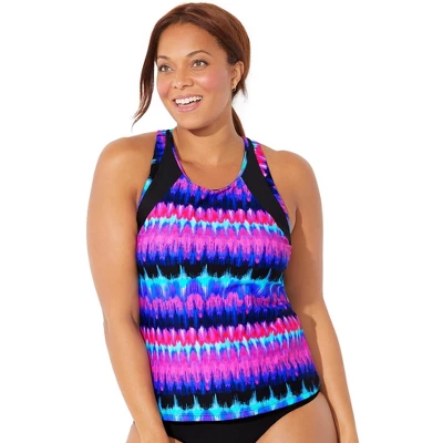 Swimsuits For All Women’s Plus Size Chlorine Resistant High Neck Racerback Tankini Top - Image 3