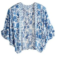 Shiraleah Blue And White Puff Sleeve Swim Cover-Up