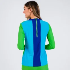 Calypsa Womens Back Zip Color Block Rash Guard