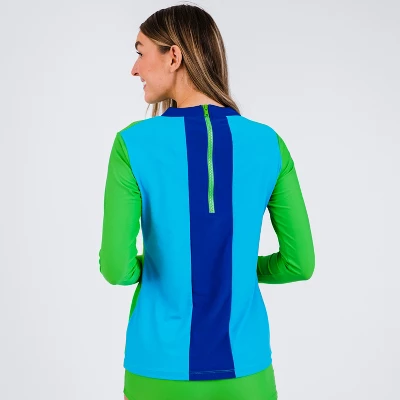 Calypsa Womens Back Zip Color Block Rash Guard
