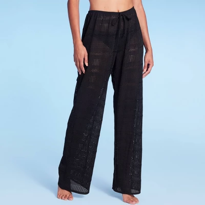 Women's Mid-Waist Crochet Cover Up Pants - Shade & Shore™ Black - Image 4