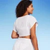 Women's Tie-Front Cover Up Short Sleeve Crop Top - Wild Fable™ White