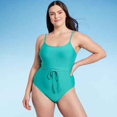 Women's Lace-Up One Piece Swimsuit - Shade & Shore™ Teal - Image 2