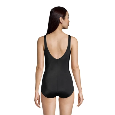 Lands' End Women's Chlorine Resistant Scoop Neck Soft Cup Tugless Sporty One Piece Swimsuit