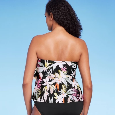 Women's Tropical Print Tiered Bandeau Tankini Top - Kona Sol™ Black - Image 3