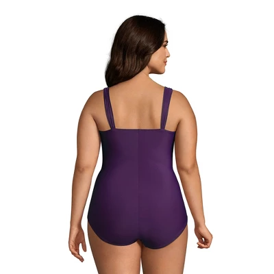 Lands' End Women's Plus Size DD-Cup Slender Grecian Tummy Control Chlorine Resistant One Piece Swimsuit