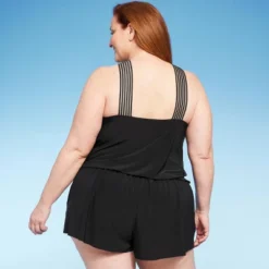 Women's UPF 50 Crossover Neck Detail Cover Up Swim Romper - Aqua Green® Black