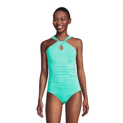 Lands' End Women's Chlorine Resistant High Neck To One Shoulder Multi Way One Piece Swimsuit - Image 2