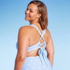 Women's Polka Dot Square Neck Bikini Top - Kona Sol™ Blue