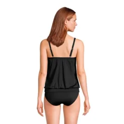 Lands' End Women's Blouson Tummy Hiding Tankini Top Swimsuit Adjustable Straps