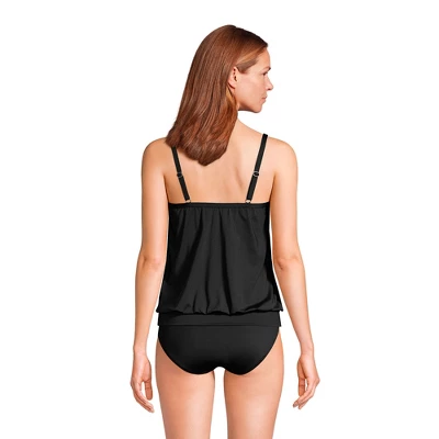 Lands' End Women's Blouson Tummy Hiding Tankini Top Swimsuit Adjustable Straps